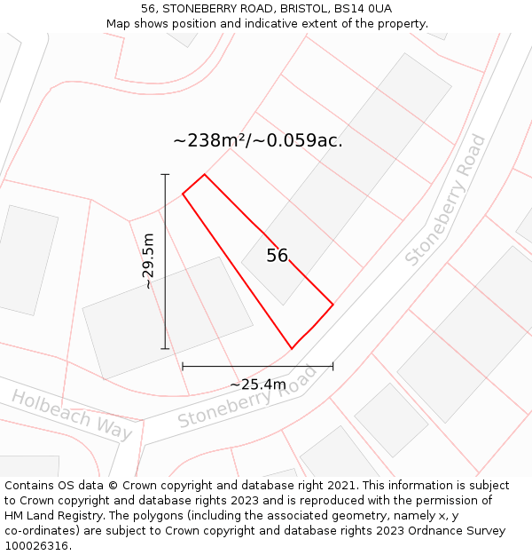 56, STONEBERRY ROAD, BRISTOL, BS14 0UA: Plot and title map