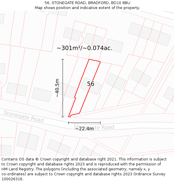 56, STONEGATE ROAD, BRADFORD, BD10 8BU: Plot and title map