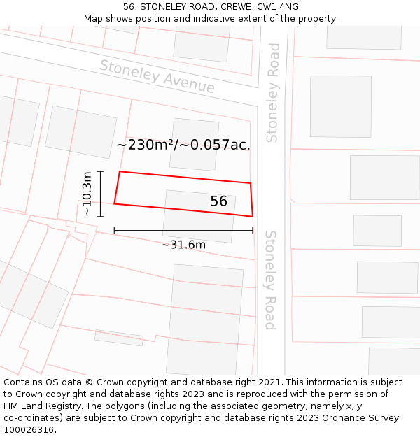 56, STONELEY ROAD, CREWE, CW1 4NG: Plot and title map