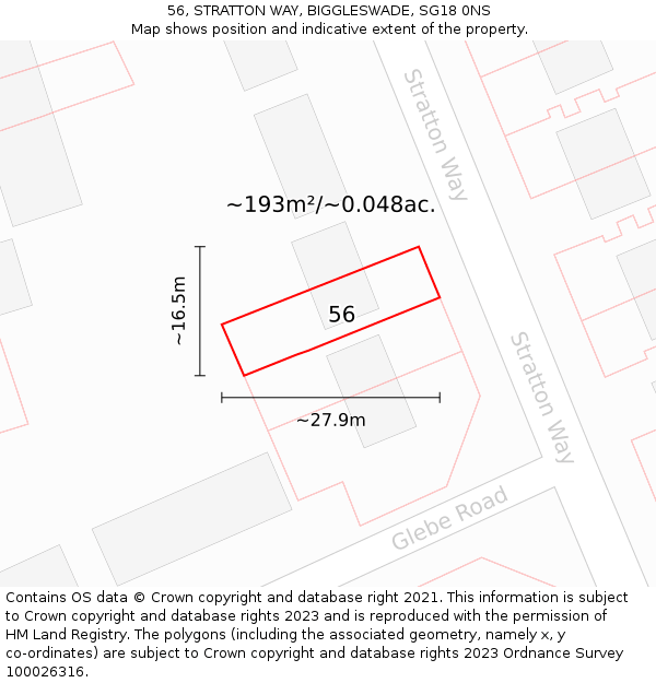 56, STRATTON WAY, BIGGLESWADE, SG18 0NS: Plot and title map