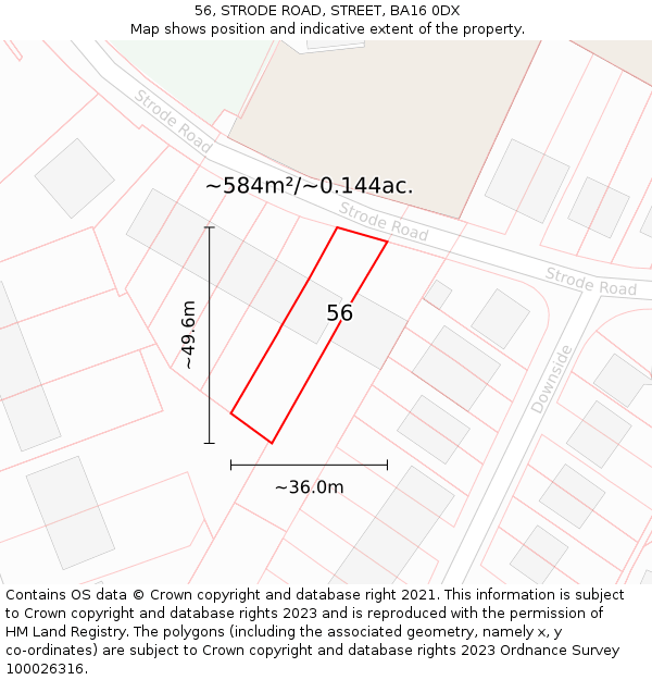 56, STRODE ROAD, STREET, BA16 0DX: Plot and title map