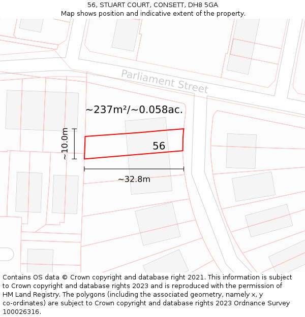 56, STUART COURT, CONSETT, DH8 5GA: Plot and title map