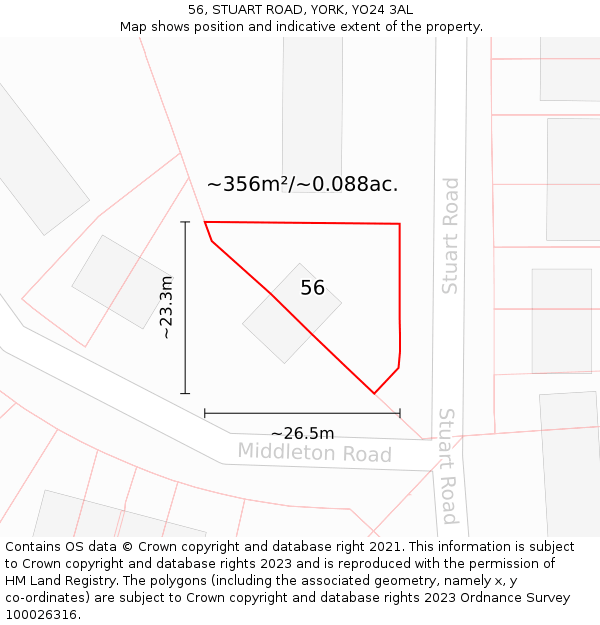 56, STUART ROAD, YORK, YO24 3AL: Plot and title map