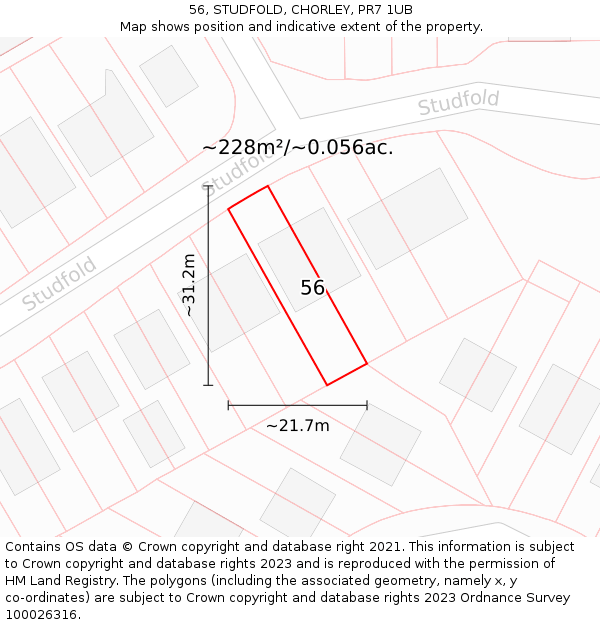 56, STUDFOLD, CHORLEY, PR7 1UB: Plot and title map