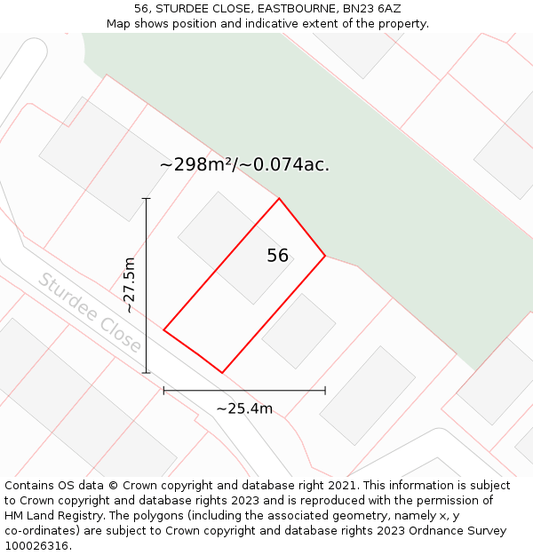 56, STURDEE CLOSE, EASTBOURNE, BN23 6AZ: Plot and title map