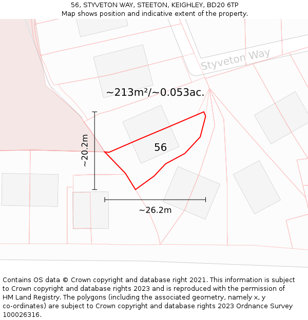 56, STYVETON WAY, STEETON, KEIGHLEY, BD20 6TP: Plot and title map