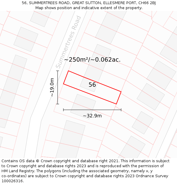 56, SUMMERTREES ROAD, GREAT SUTTON, ELLESMERE PORT, CH66 2BJ: Plot and title map