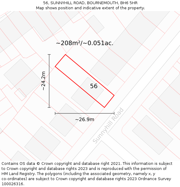 56, SUNNYHILL ROAD, BOURNEMOUTH, BH6 5HR: Plot and title map