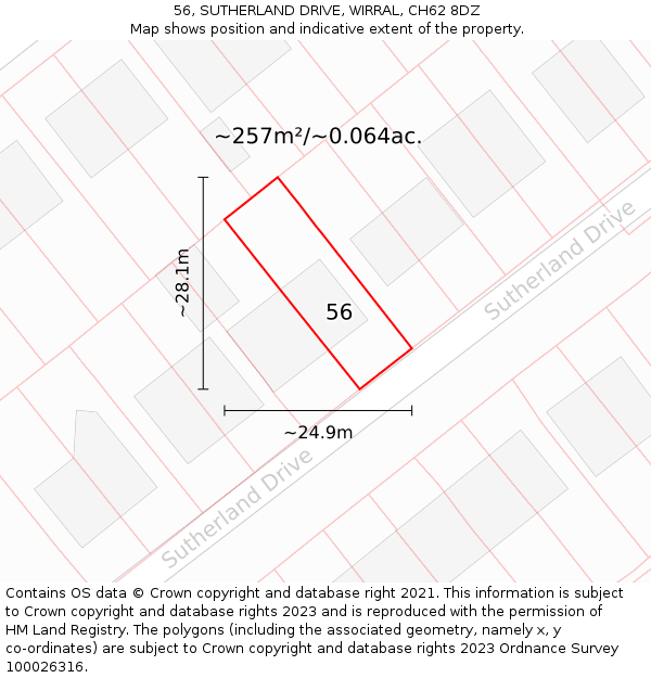 56, SUTHERLAND DRIVE, WIRRAL, CH62 8DZ: Plot and title map