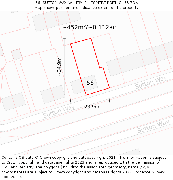 56, SUTTON WAY, WHITBY, ELLESMERE PORT, CH65 7DN: Plot and title map