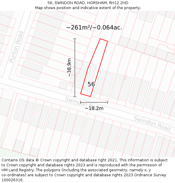 56, SWINDON ROAD, HORSHAM, RH12 2HD: Plot and title map