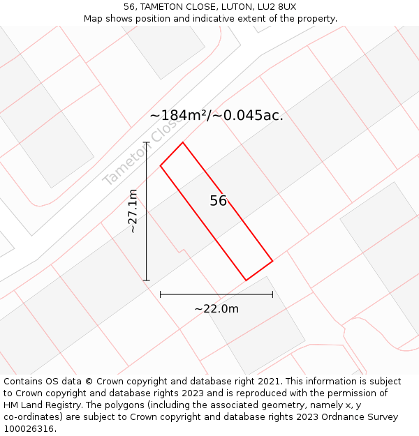 56, TAMETON CLOSE, LUTON, LU2 8UX: Plot and title map