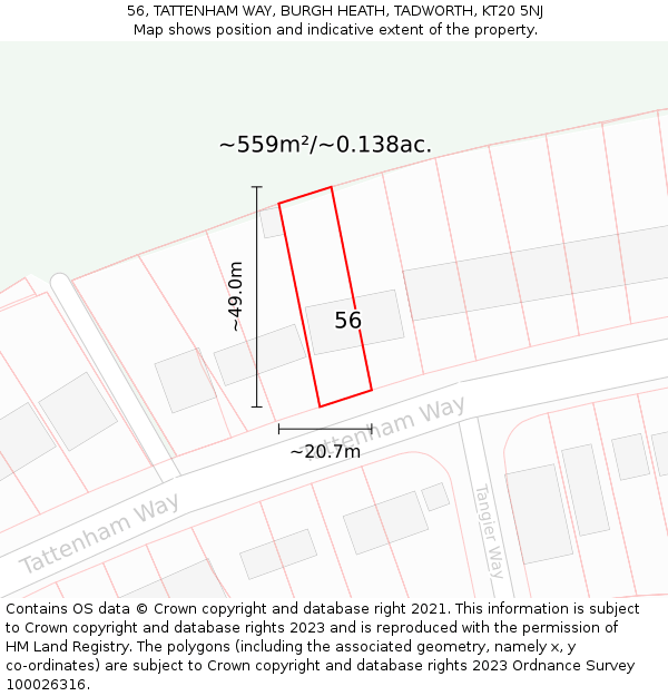 56, TATTENHAM WAY, BURGH HEATH, TADWORTH, KT20 5NJ: Plot and title map