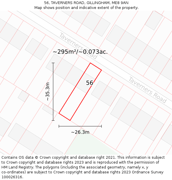 56, TAVERNERS ROAD, GILLINGHAM, ME8 9AN: Plot and title map