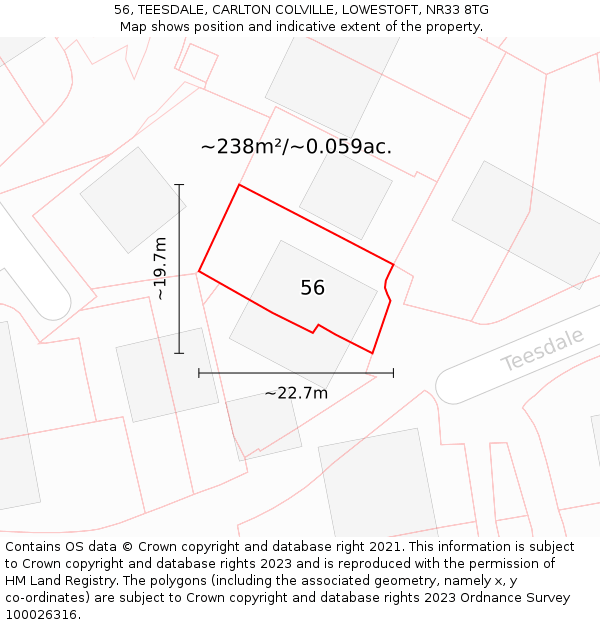 56, TEESDALE, CARLTON COLVILLE, LOWESTOFT, NR33 8TG: Plot and title map