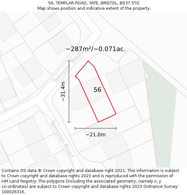 56, TEMPLAR ROAD, YATE, BRISTOL, BS37 5TG: Plot and title map