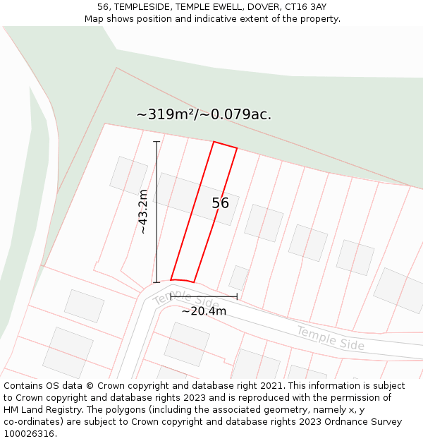 56, TEMPLESIDE, TEMPLE EWELL, DOVER, CT16 3AY: Plot and title map