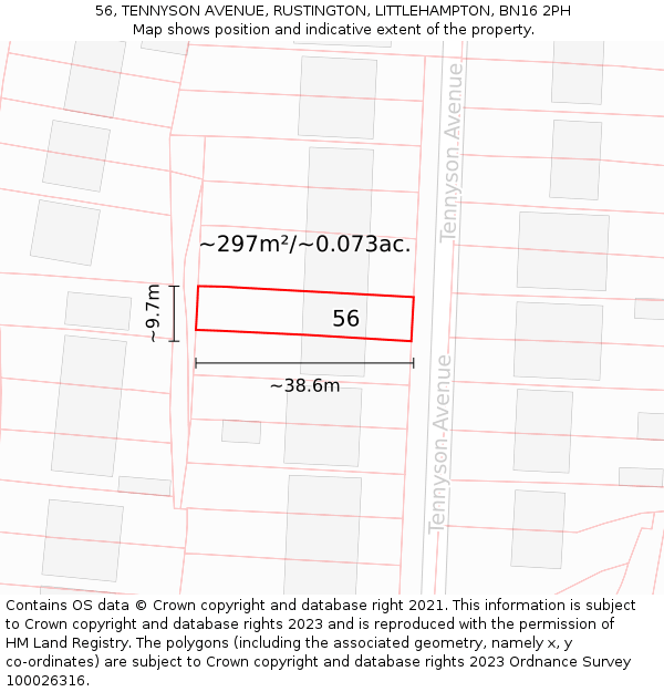 56, TENNYSON AVENUE, RUSTINGTON, LITTLEHAMPTON, BN16 2PH: Plot and title map