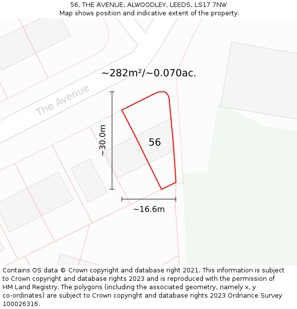 56, THE AVENUE, ALWOODLEY, LEEDS, LS17 7NW: Plot and title map