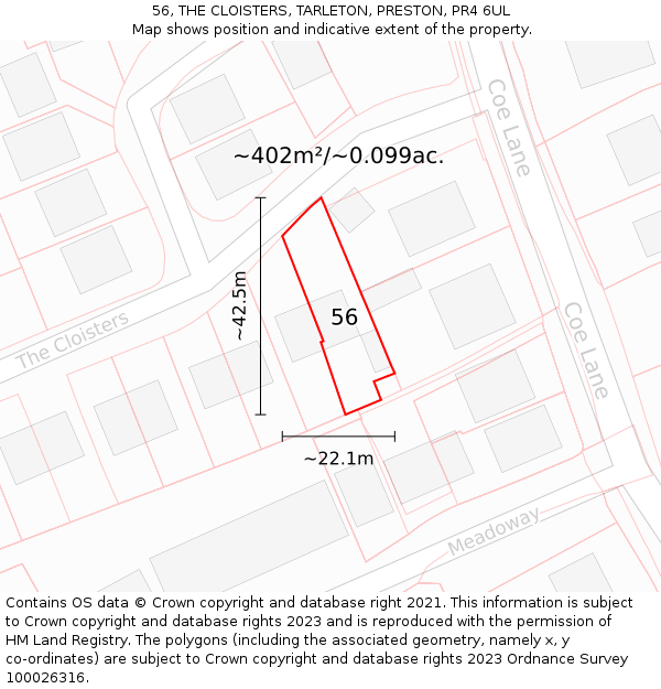 56, THE CLOISTERS, TARLETON, PRESTON, PR4 6UL: Plot and title map