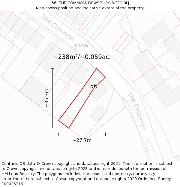 56, THE COMMON, DEWSBURY, WF12 0LJ: Plot and title map