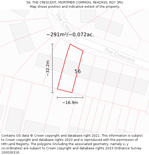 56, THE CRESCENT, MORTIMER COMMON, READING, RG7 3RU: Plot and title map