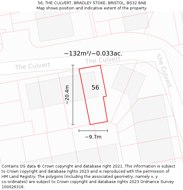 56, THE CULVERT, BRADLEY STOKE, BRISTOL, BS32 8AB: Plot and title map