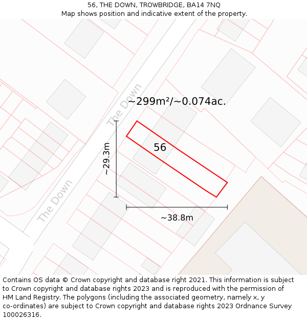 56, THE DOWN, TROWBRIDGE, BA14 7NQ: Plot and title map