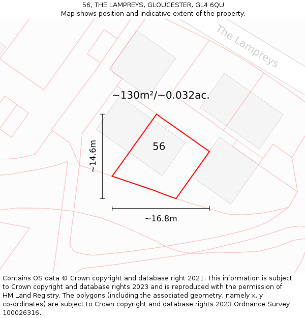 56, THE LAMPREYS, GLOUCESTER, GL4 6QU: Plot and title map