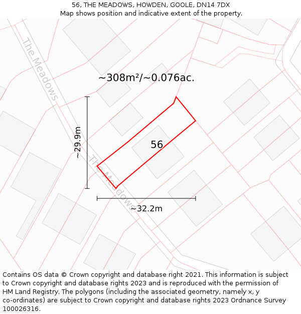 56, THE MEADOWS, HOWDEN, GOOLE, DN14 7DX: Plot and title map