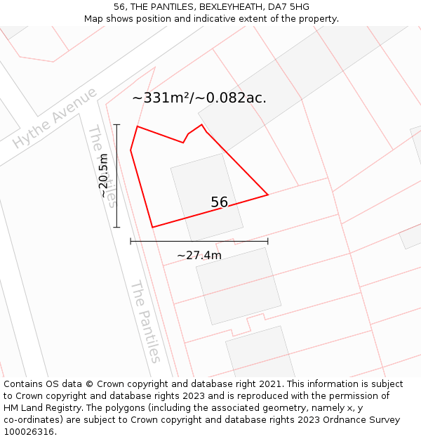 56, THE PANTILES, BEXLEYHEATH, DA7 5HG: Plot and title map