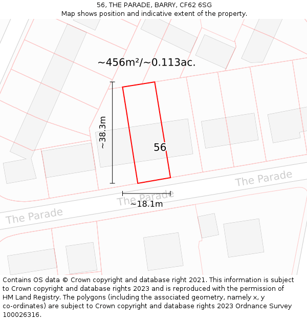56, THE PARADE, BARRY, CF62 6SG: Plot and title map
