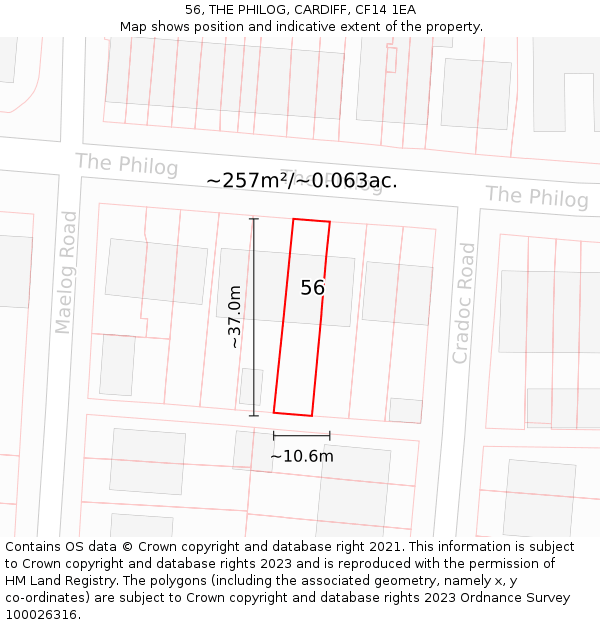 56, THE PHILOG, CARDIFF, CF14 1EA: Plot and title map