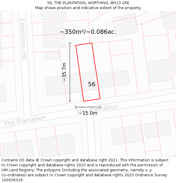 56, THE PLANTATION, WORTHING, BN13 2AE: Plot and title map