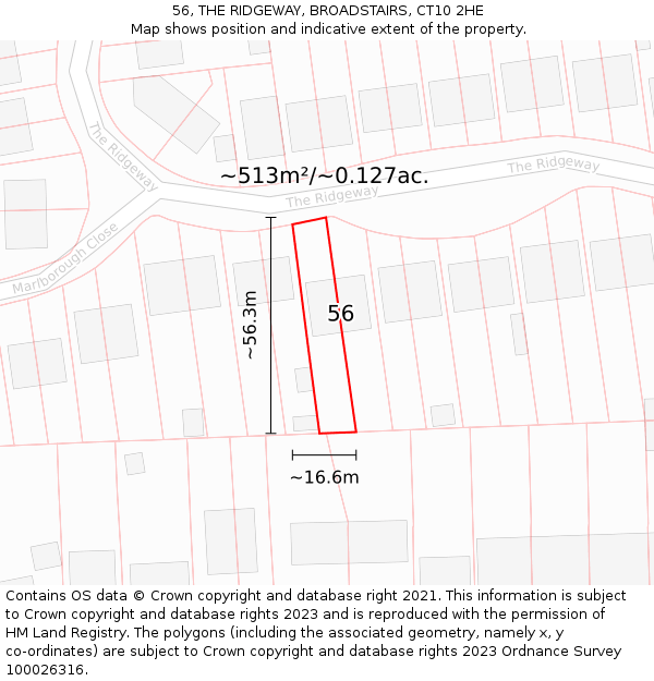 56, THE RIDGEWAY, BROADSTAIRS, CT10 2HE: Plot and title map
