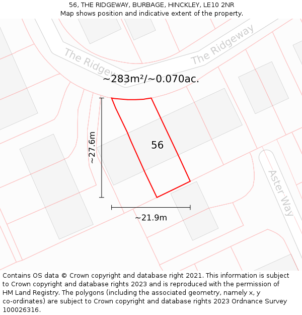 56, THE RIDGEWAY, BURBAGE, HINCKLEY, LE10 2NR: Plot and title map