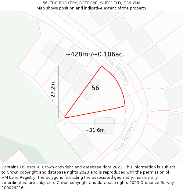 56, THE ROOKERY, DEEPCAR, SHEFFIELD, S36 2NA: Plot and title map