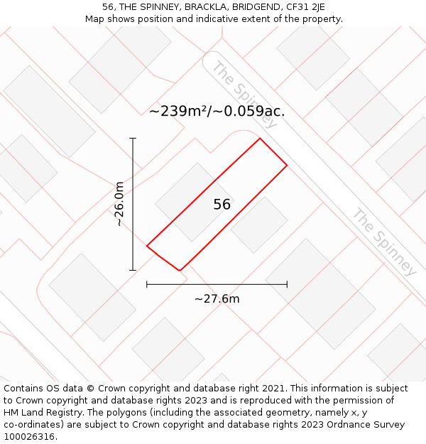 56, THE SPINNEY, BRACKLA, BRIDGEND, CF31 2JE: Plot and title map