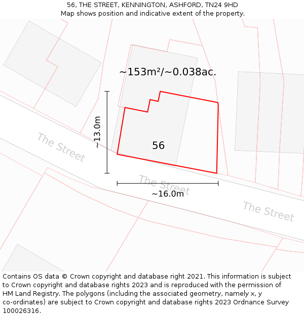 56, THE STREET, KENNINGTON, ASHFORD, TN24 9HD: Plot and title map