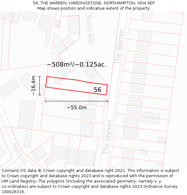 56, THE WARREN, HARDINGSTONE, NORTHAMPTON, NN4 6EP: Plot and title map