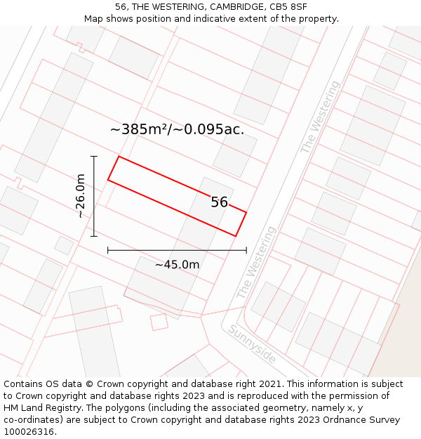 56, THE WESTERING, CAMBRIDGE, CB5 8SF: Plot and title map