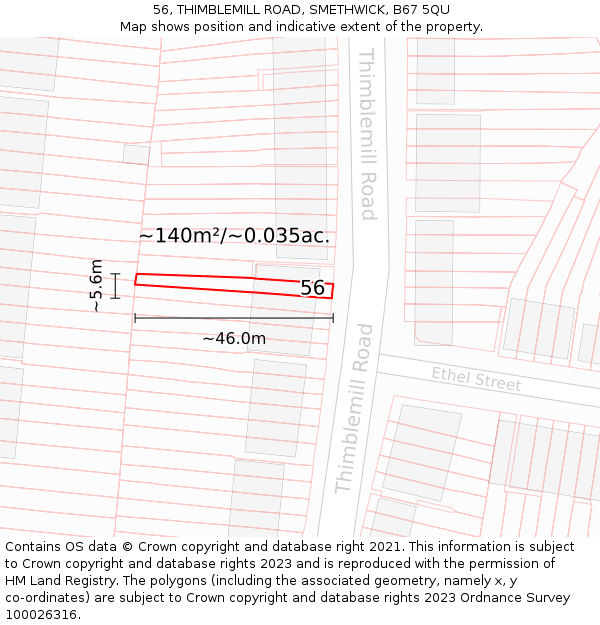 56, THIMBLEMILL ROAD, SMETHWICK, B67 5QU: Plot and title map