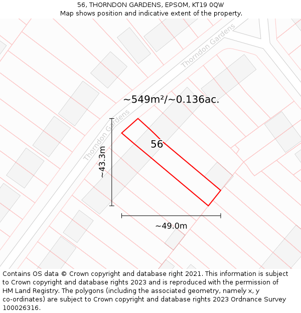 56, THORNDON GARDENS, EPSOM, KT19 0QW: Plot and title map