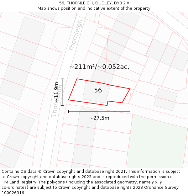 56, THORNLEIGH, DUDLEY, DY3 2JA: Plot and title map