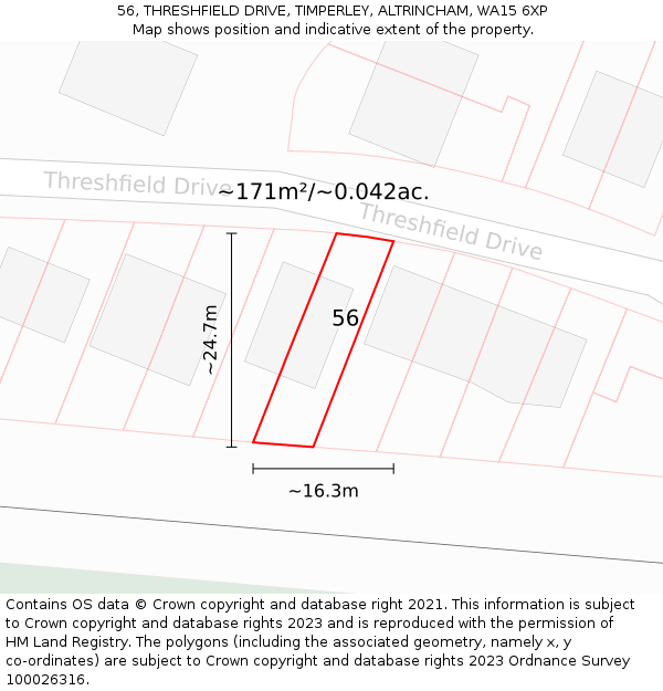 56, THRESHFIELD DRIVE, TIMPERLEY, ALTRINCHAM, WA15 6XP: Plot and title map