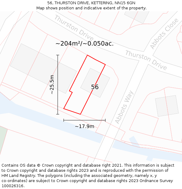 56, THURSTON DRIVE, KETTERING, NN15 6GN: Plot and title map