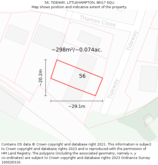 56, TIDEWAY, LITTLEHAMPTON, BN17 6QU: Plot and title map