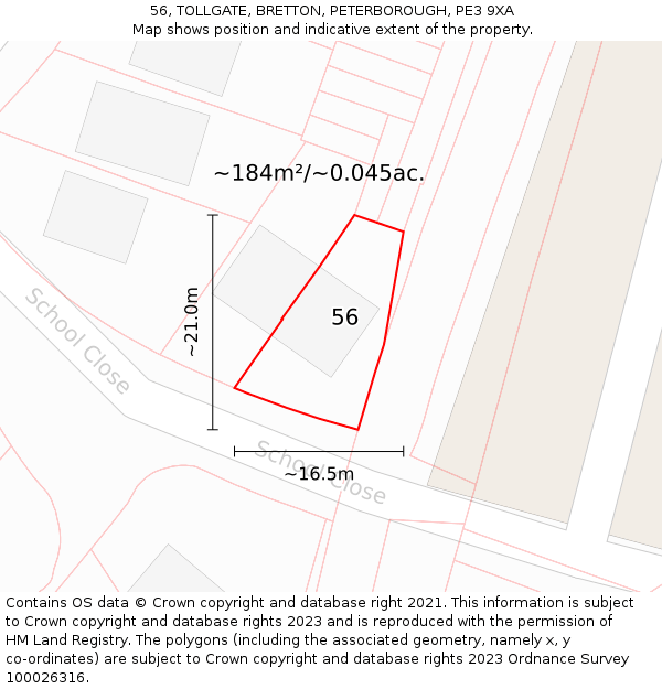 56, TOLLGATE, BRETTON, PETERBOROUGH, PE3 9XA: Plot and title map