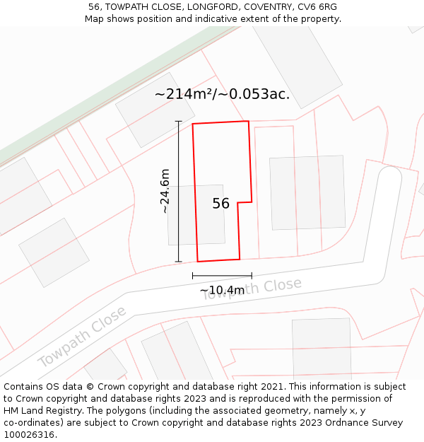 56, TOWPATH CLOSE, LONGFORD, COVENTRY, CV6 6RG: Plot and title map
