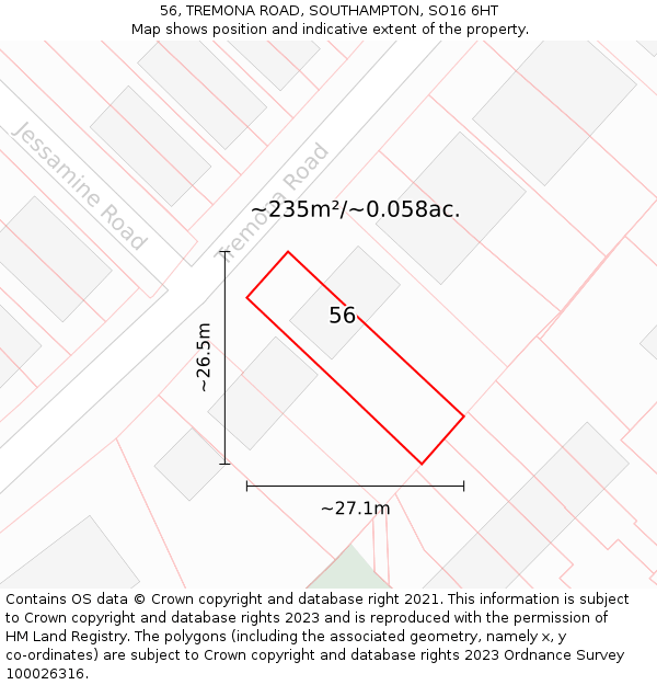 56, TREMONA ROAD, SOUTHAMPTON, SO16 6HT: Plot and title map